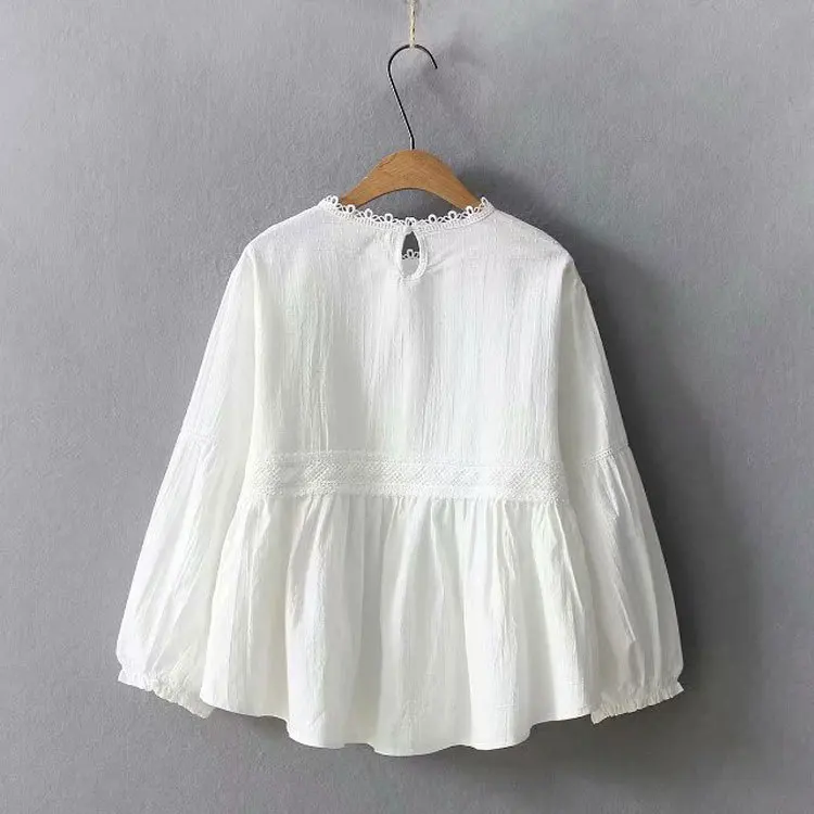 New Autumn Cotton White Shirts Women Solid Tops Girl Single