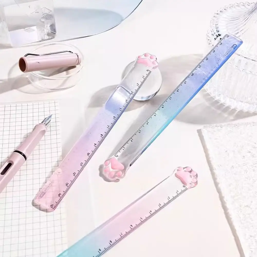 Cats Paw Ruler Creative Cat Paw 15cm Ruler Korean INS Cat Paw Design Math Drawing Ruler Multifunction Transparent Acrylic DIY Drawing Tools