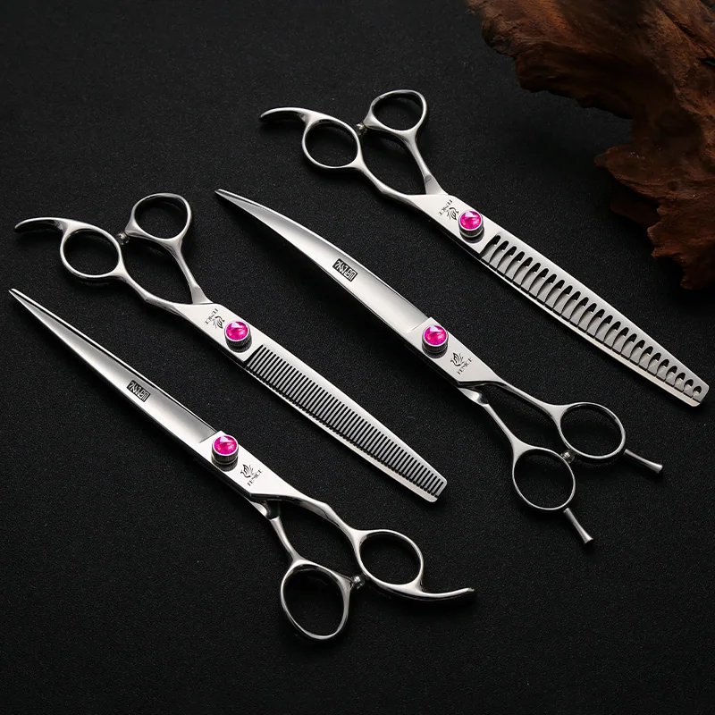 Fenice 7.0/7.5/8.0 inch JP440C Pet Hairdressing kit Rose Red Screw Straight/Curved/Thinner/Chunker for Dogs Grooming Trimming