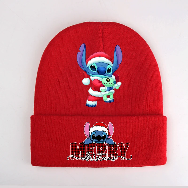 Disney Stitch Kids Knitted Cap Anime Cartoon Christmas Printed Woolen Hat Boys Girls Cute Kawaii Casual Caps Cycling Warm Hats 5