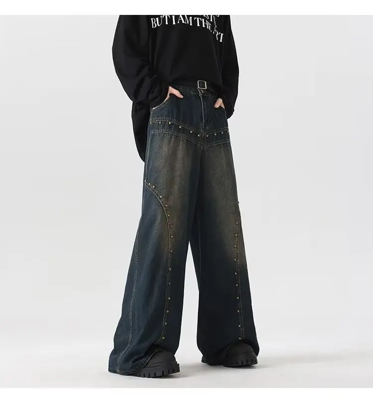 2026 Trashy Y2K 2000er Jahre Streetwear Baggy Jeans mit Nieten-Design für Herren, 90er Jahre Vintage Kleidung, Gerade Weite Beine, Alte Denim-Hosen – Detail 7
