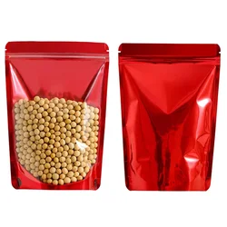 100 - Pack Transparent Stand - Up Pouches, Moisture - Proof Sealing Bags for Small Business Packaging (Red)