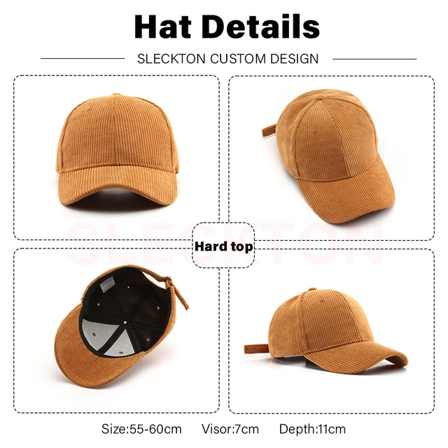 SLECKTON Custom Baseball Cap for Women and Men Fashion Design Brand LOGO Letter Embroidery Hats Corduroy Hats Unisex Wholesale 2