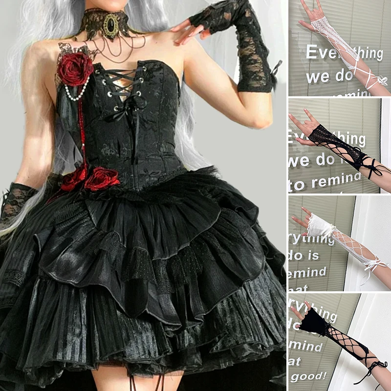 

Mesh Lace Cross Tie Fingerless Gloves Diy Cosplay Punk Elastic Hand Sleeves Party Clothing Accessories Gifts