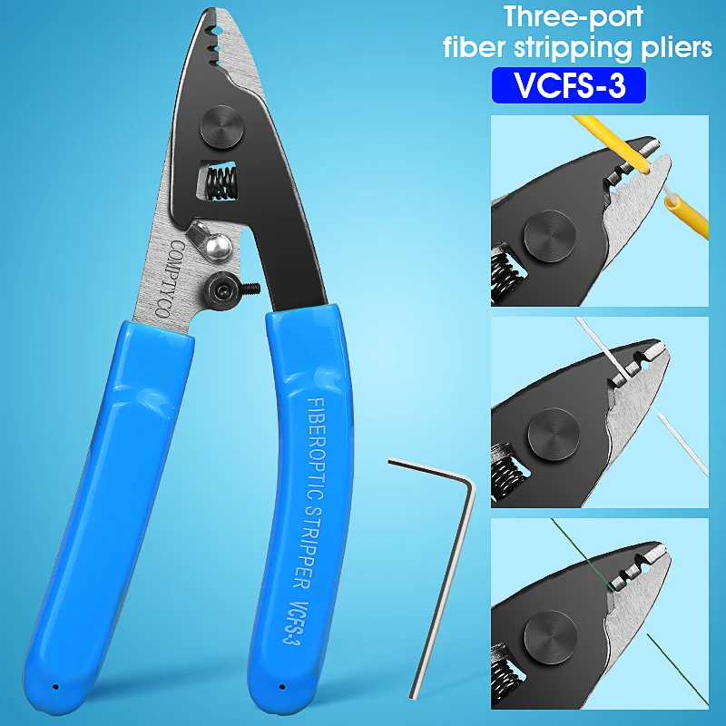 CFS-3 Blue Three-port Fiber Stripping Pliers FTTH Tool Fiber Optic Wire Stripper 1pcs 2pcs ftth ideal 45 163 162 horizontal fiber optic cable sheath cutter loose tube stripper up to 1 8 3 2mm o d gray blue