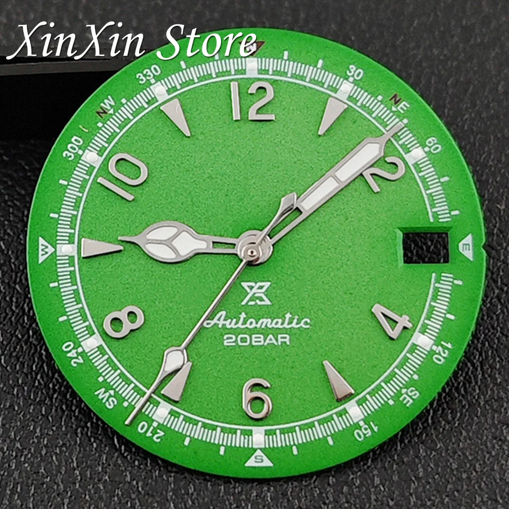 Green Luminous Retro Matte Watch Dial with Hands, 28.5mm