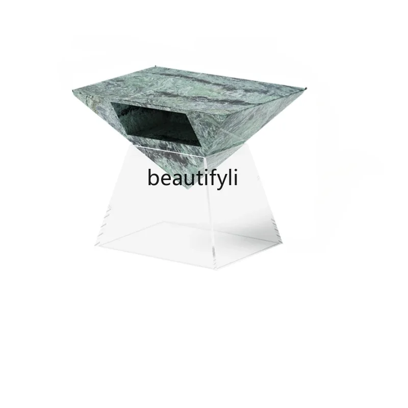 

Italian Natural Marble Sofa Side Table Side Cabinet Bedside Table Home Corner Table Bedroom Simple Rack