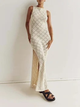 Yiiciovy Summer Sexy Women's Wrapped Dresses Beach Cover-Ups Sleeveless Cutout Knitting Solid Midi Party Street Summer Dresses 1