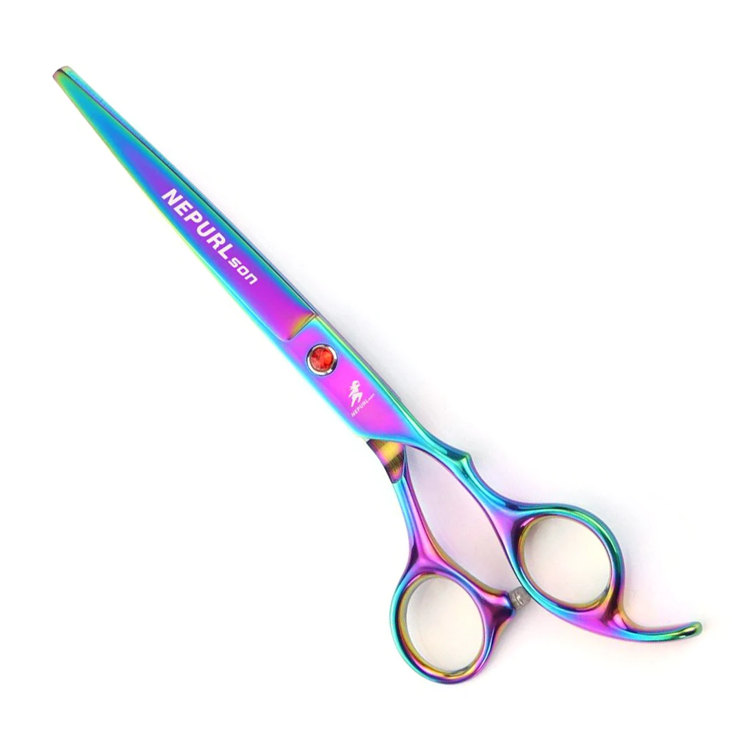 Dog Grooming Scissors 7" Japan Stainless Rainbow Thinning Shears Straight Scissors Pet Dog Curved Shears