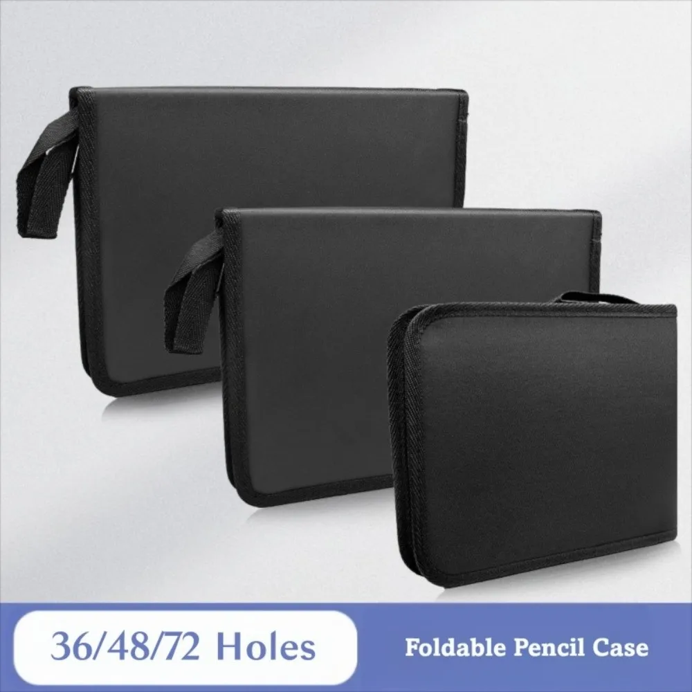 36/48/72 Hole Pen Curtain Black Folding Pencil Case Color Pencil Pen Insert Professional Painting Pencil Bag Student Stationery