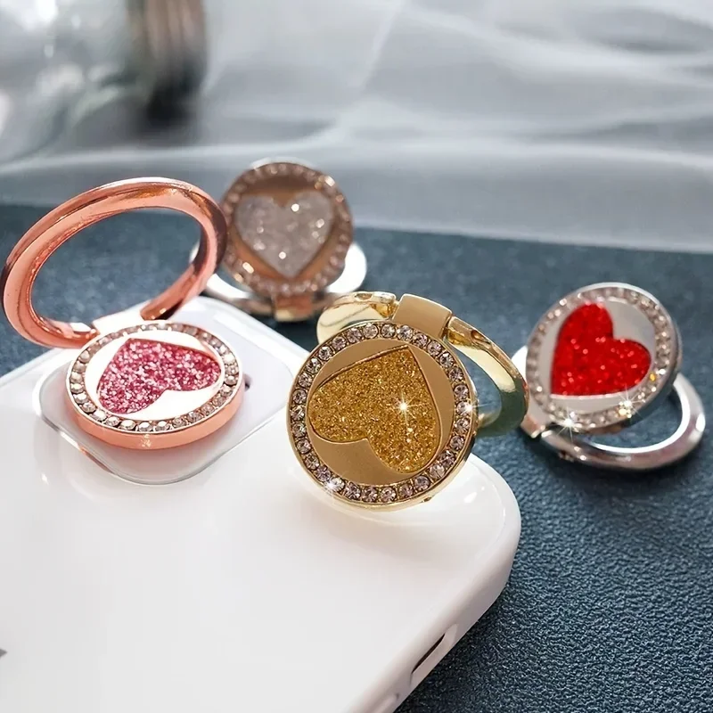 Glittering Heart Ring Buckle Phone Holder with Magnetic Mount