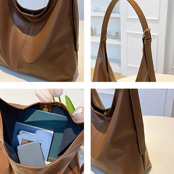 حقيبة كتف نسائية بلون سادة، حقيبة يد مربعة عتيقة، حقيبة حمل نسائية، حقيبة كاجوال قابلة للطي تحت الإبط للتسوق والنزهات 6