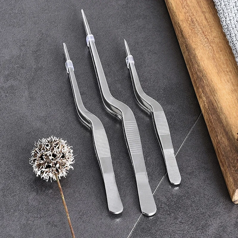 Food Tongs 3 Sizes Kitchen Tweezer BBQ Food Tweezer Clip Mini Chief Tongs Stainless Steel Portable for Picnic Meat Barbecue Cooking Tool