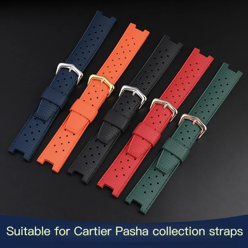 20 22mm Concave interface rubber strap for Cartier Pasha notch