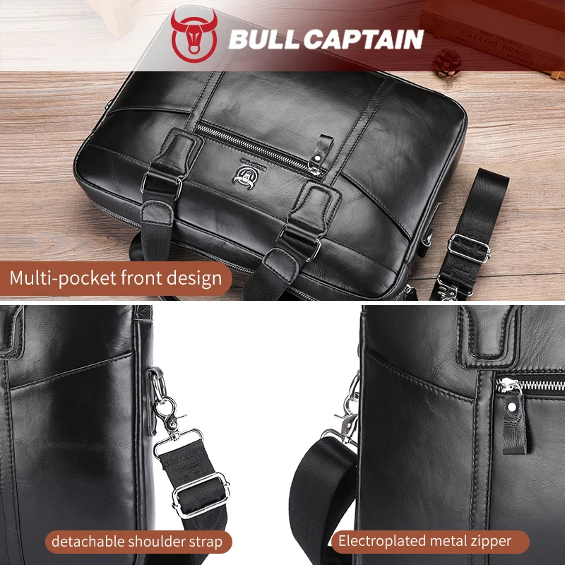 BULLCAPTAIN Men's Leather Briefcase 15.5-Inch Notebook Large-Capacity Work Bags Business Shoulder Messenger Bag laptop bag,leather briefcase,business shoulder bag