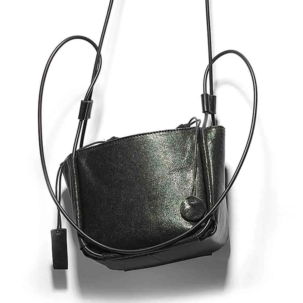 

Motingsome Black Series Luxury Goat Sheepskin Leather for Women Real Leather Shoulder Bucket Mini Tote Bag Ladies Purses 2023