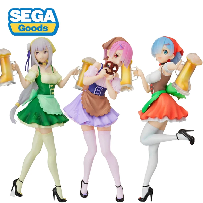 

Оригинальный SEGA Re: жизнь в другом мире от нуля Ram Remu Emilia Oktoberfest Ver. Аниме Фигурка 20 см модель игрушка орнамент подарок