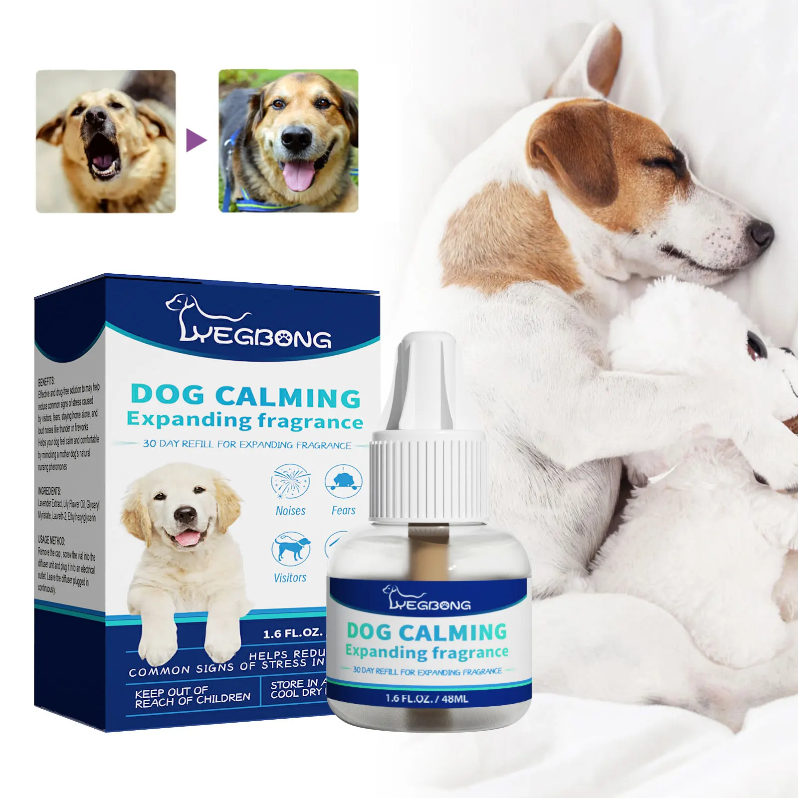 

Dog Calming Liquid Noise Reduction Anti Anxiety Relieve Emotions Stress Prevent Howling Fighting Soothing Cat Calming Diffuser