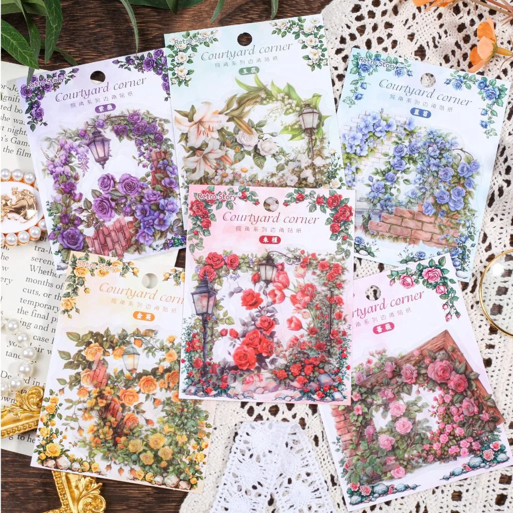 Flowers Corner Stickers 30 Pcs PET sticker package DIY diary decoration sticker album scrapbooking Junk Journal