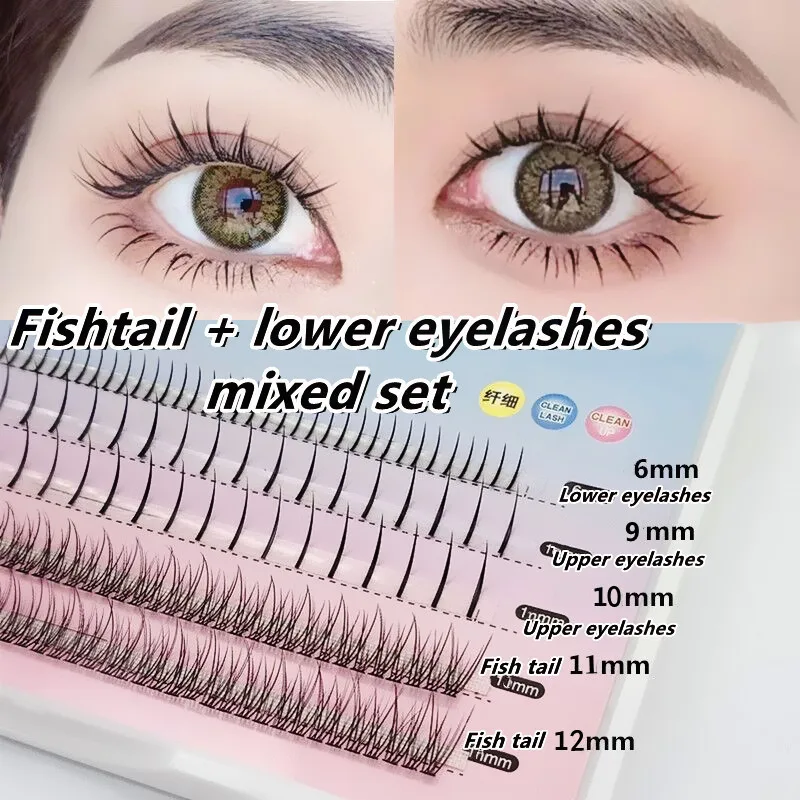 

Hot sale single cluster of five rows fishtail + upper and lower lashes self-grafting eyelashes mixed type false lashes
