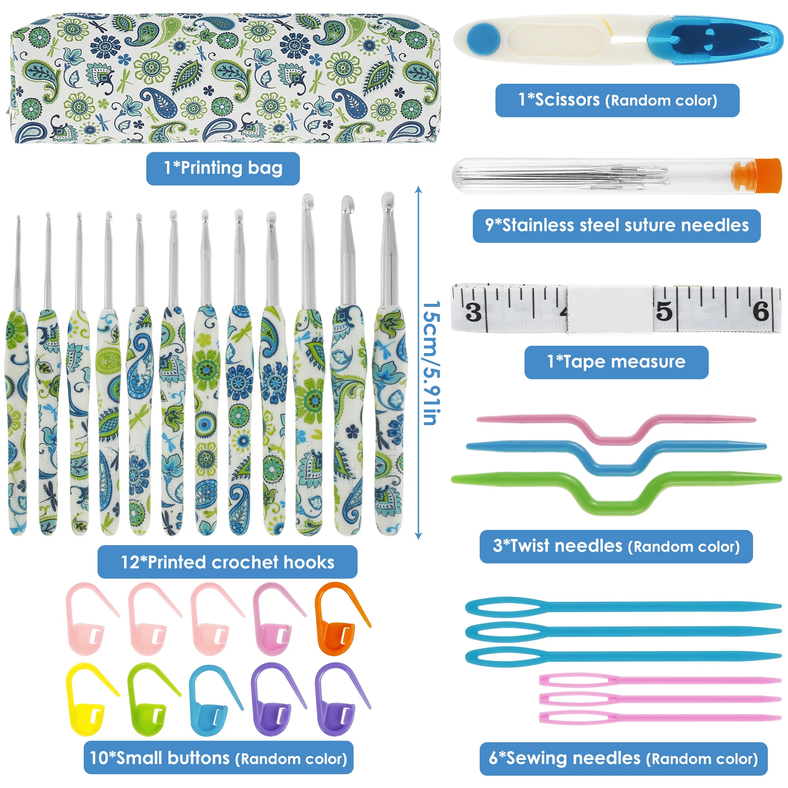 1Set Crochet Hook Set with Storage Bag Cashew Pattern Crochet Hooks Ergonomic Crochet Needle Complete Crochet Accessories