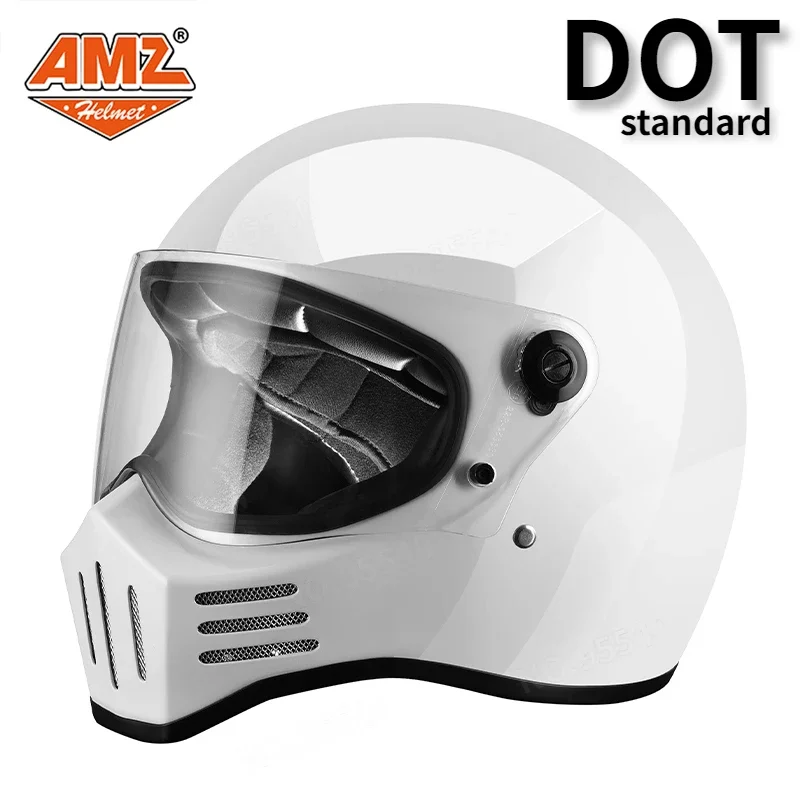 

AMZ Motorcycle Helmet Retro Motorcycle Carbon Fiber Full Helmet Male Fiberglass Dot Female motorbike full face helmet women