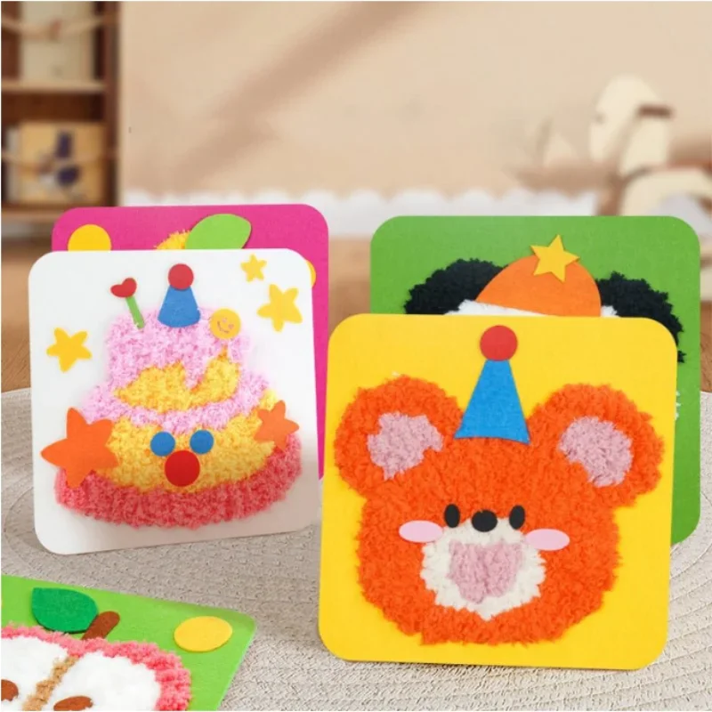 Handmade Wool Embroidery Children's Diy Perforated Pattern Embroidery Set Cartoon Wool Hand Embroidered Felt 6
