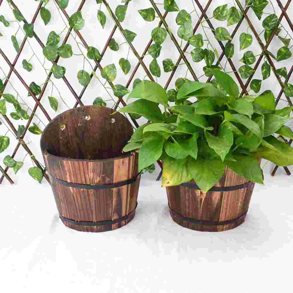 Hanging Planter Wooden Wall Flower Pot Wall Planter Flower Bucket Holder