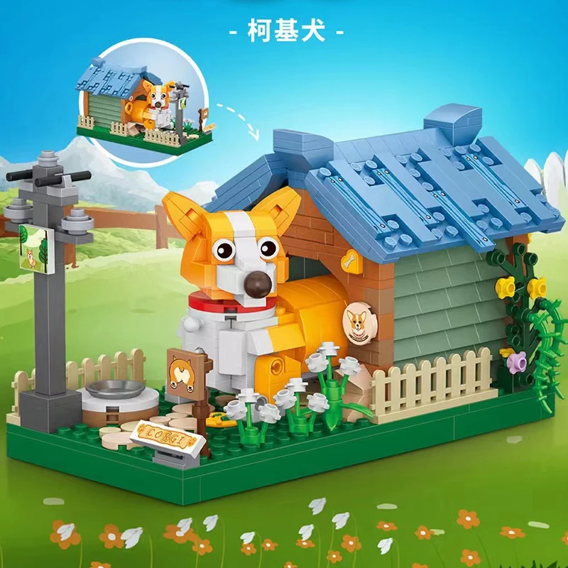 Building Block New 2023 Loz Corgi Animal House Friends Set 534Pcs Calore Dog Cabin Decoration Bricks Holiday Children Toys Gifts