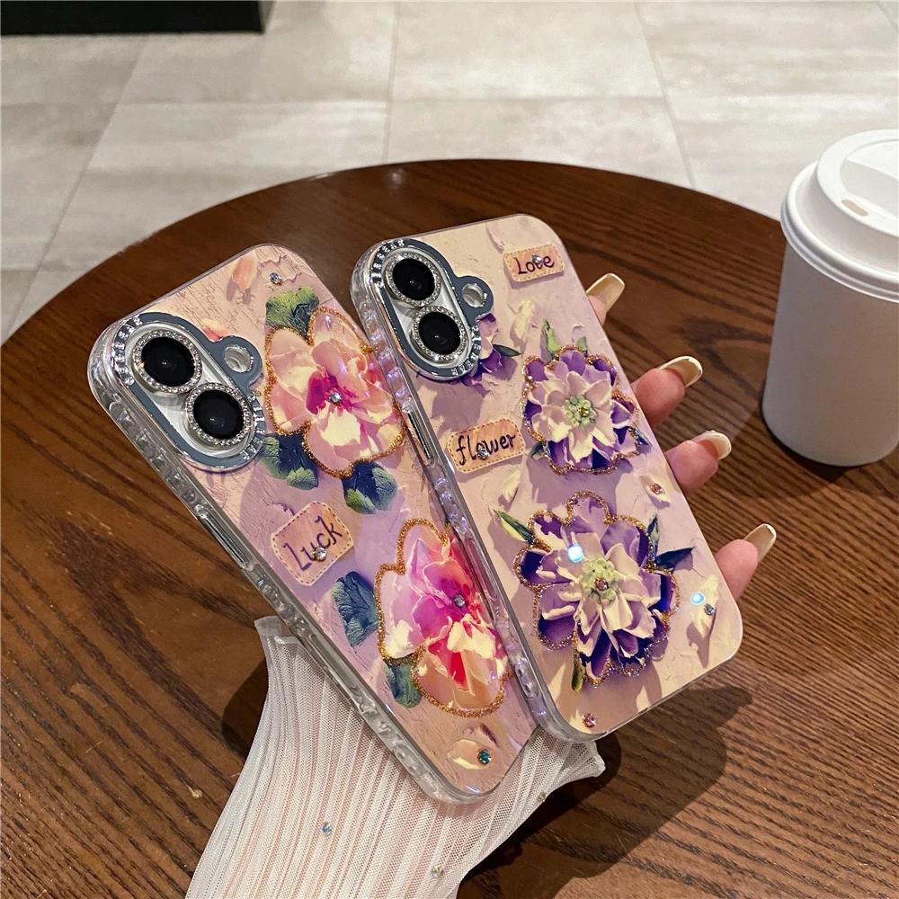 Colorful Blu-ray Diamond Flower Phone Case For Iphone Models_voghion.com