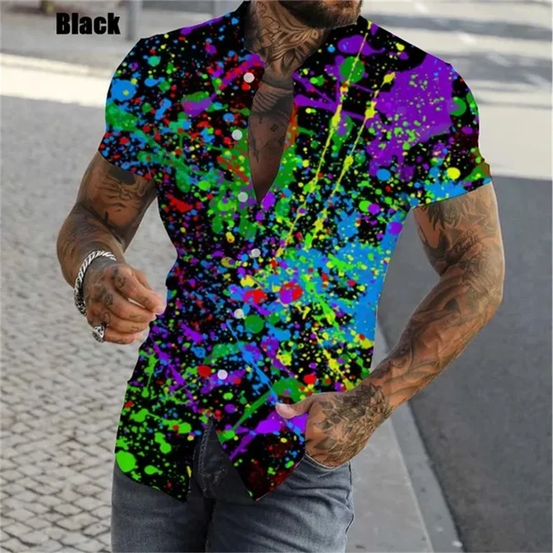 thumbnail image 1 of Camisas de moda con estampado de grafiti en 3D para hombre, camisas casuales ajustadas de manga corta con botones, camisa hawaiana de gran tamaño para hombre, 1 of 4