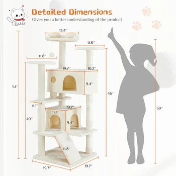 JHK 54in Tall Multi-Level Cat Tree Tower for Indoor Pet Furniture Stable Kitty Play House with Sisal Scratching Post for Home 3