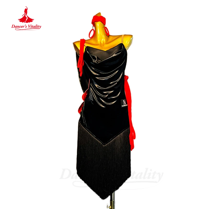 

Latin Dance Fringe Dress Women Customsized Social Dancing Costumes Adult Children Rumba Chacha Performance Skirt Latin Dresses