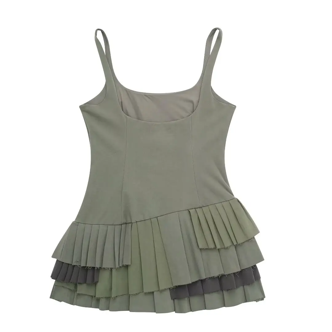 TRAF Irregular Pleated Camisole Dress Women Sexy Slim Solid Sleeveless Mini Dresses 2024 Summer Female High Street Vestidos 2