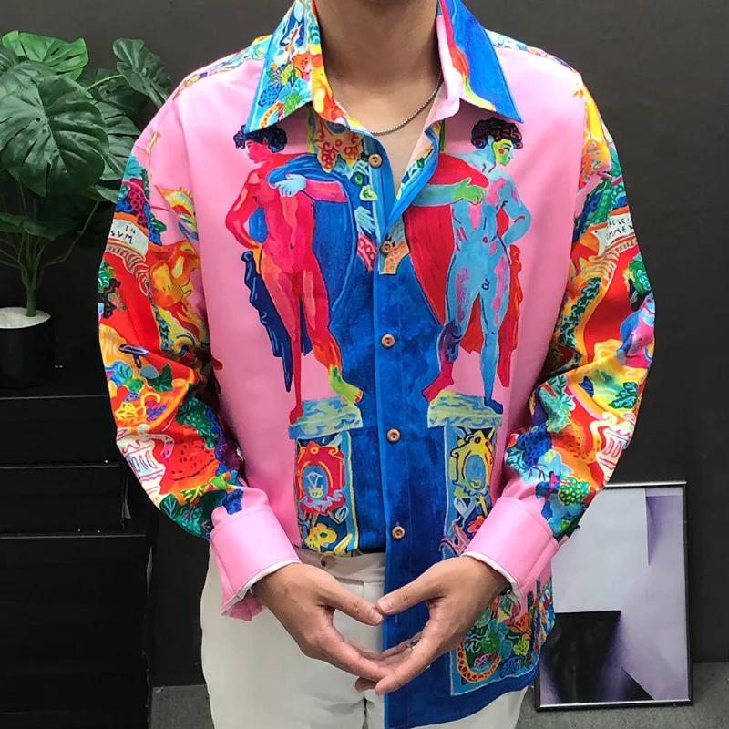 

Мужская Этническая рубашка с длинным рукавом, в стиле хип-хоп