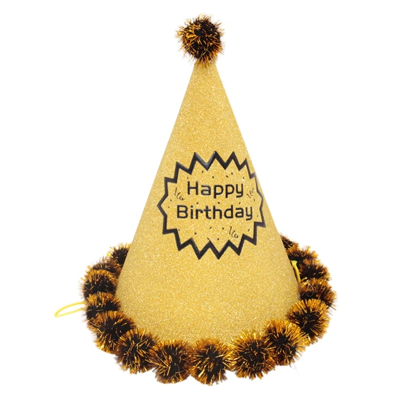 Birthday Cone Hats Party Cone Hats Pompoms Party Birthday Hat with Pom Poms Elastic Cord