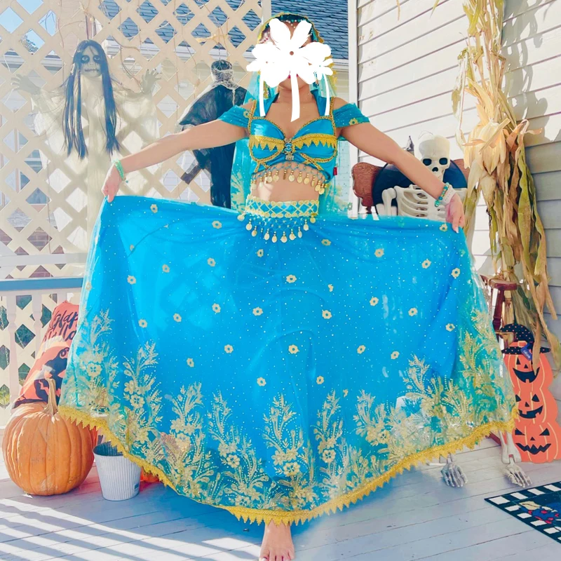 Indian Sari Scarf Fashion Indian Dance Costumes Belly Dance Bollywood Long Skirt Exotic Performance Costumes Suit Female Cosplay Costume