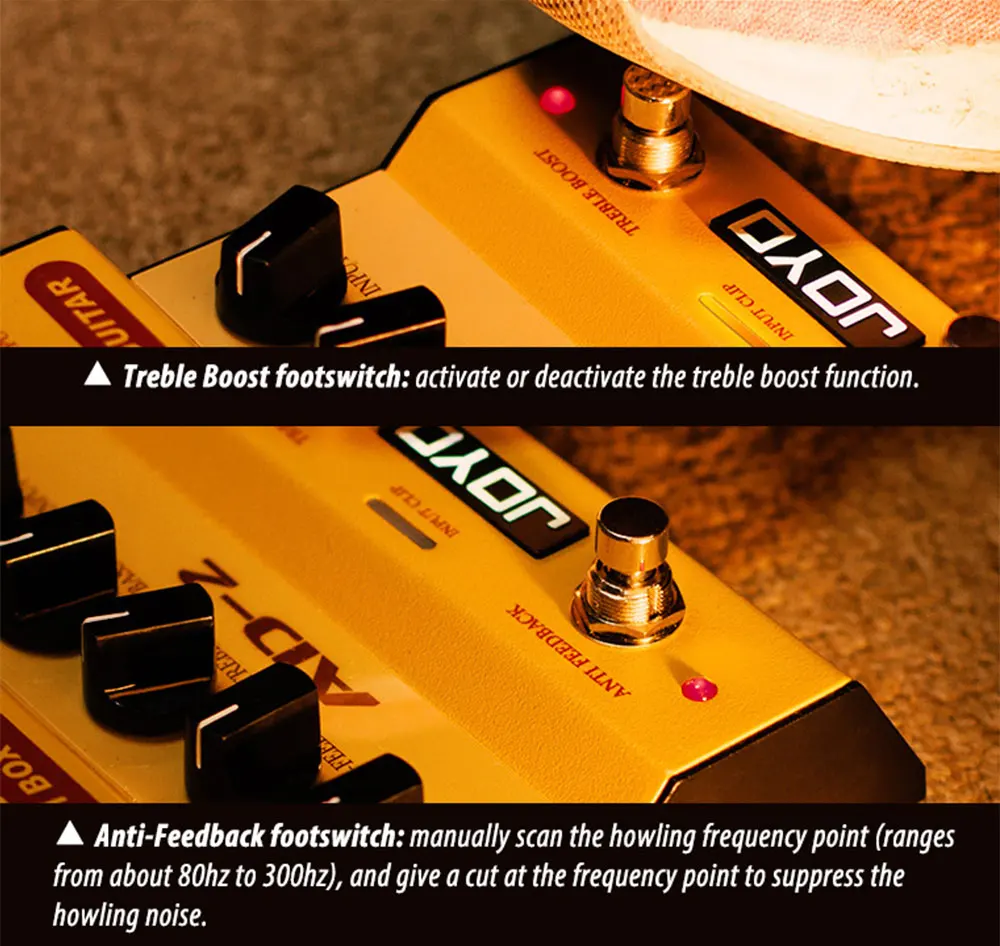 AD-2 Acoustic Guitar Effect Pedal Dual Band EQ Effect Anti-feedback Circuit DC 9