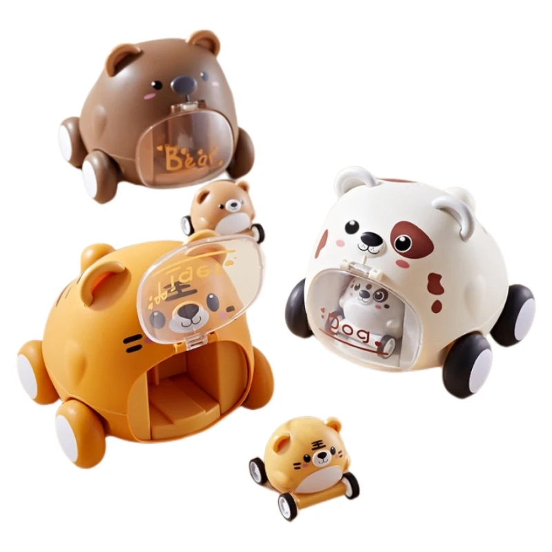 

Kids Ejection Inertial Car Button Press Toys Cute Cartoon Animals Car Tiger Bear Dog Vehicle Toy for Toddlers Children Gifts
