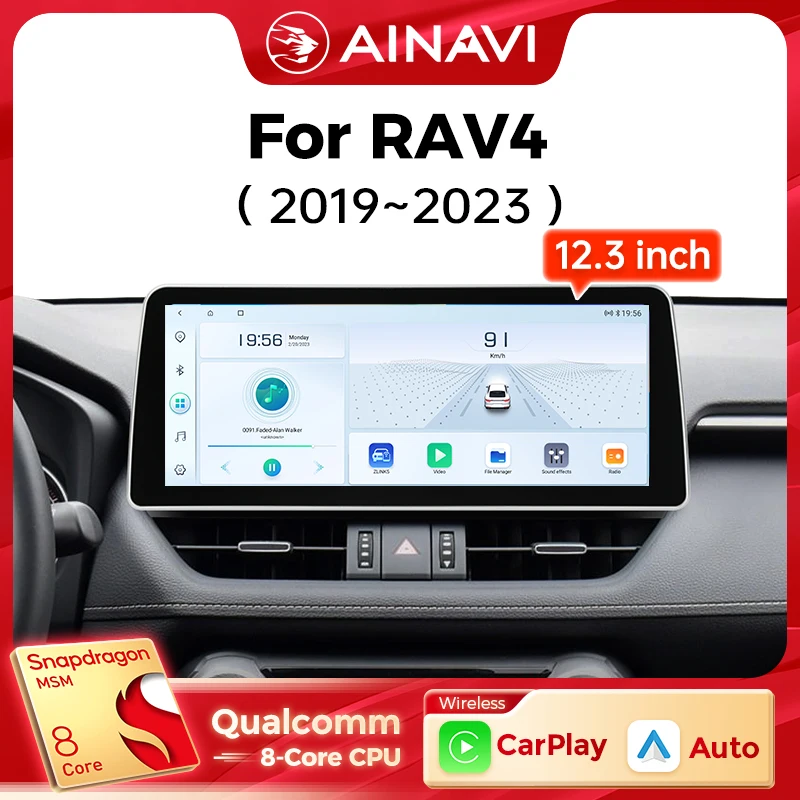 12.3 Inch Wireless Carplay Android Auto Radio Car Multimedia Player For Toyota RAV4 RAV 4 Ainavi