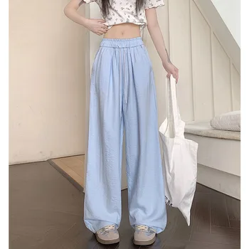 النساء الكاحل طول حجم كبير بنطال ذو قصة أرجل واسعة الصيف عادية الصلبة مرونة الخصر فضفاض الرباط السراويل الخريف جديد الإناث السراويل 2