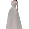 Classic V-neck Bridal Dresses 2024 New Satin Wedding Dress  With Sweet Bow Belt Simple Long A-line Evening Dress Customized 6