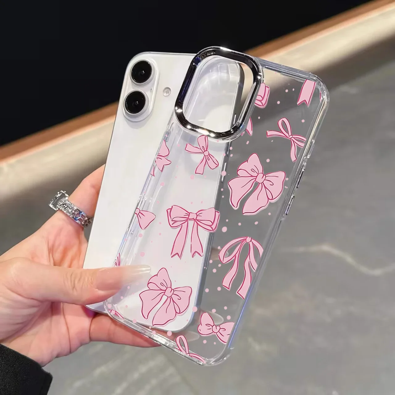 Elegant Cherry Lichee Flower Phone Case with Bow Design - Cute Plating Metal Lens, Clear and Soft