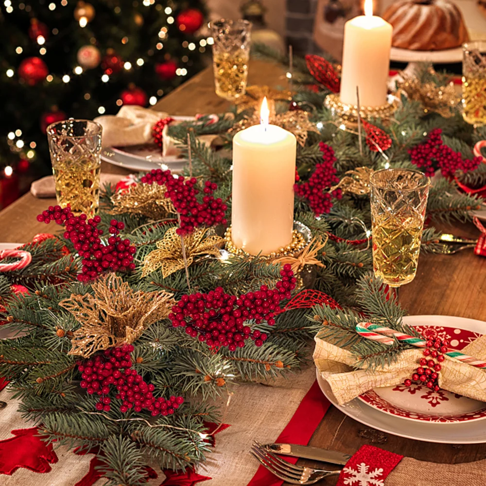 8 Fiori Di Stella Di Natale Artificiali Glitterati 21 Cm, Testa 23 Cm, Con Stelo E Clip, Decorazioni Natalizie Rosse Per Albero, Ghirlande E Centrotavola