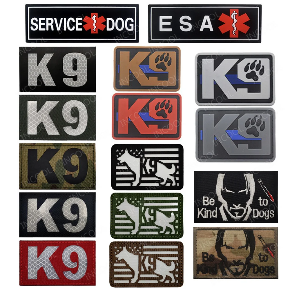 

K9 Service Dog Be Kind to Dogs Tactical Military Patches Emblem IR Reflective Fastener PVC Rubber Embroidered Appliqued Badges