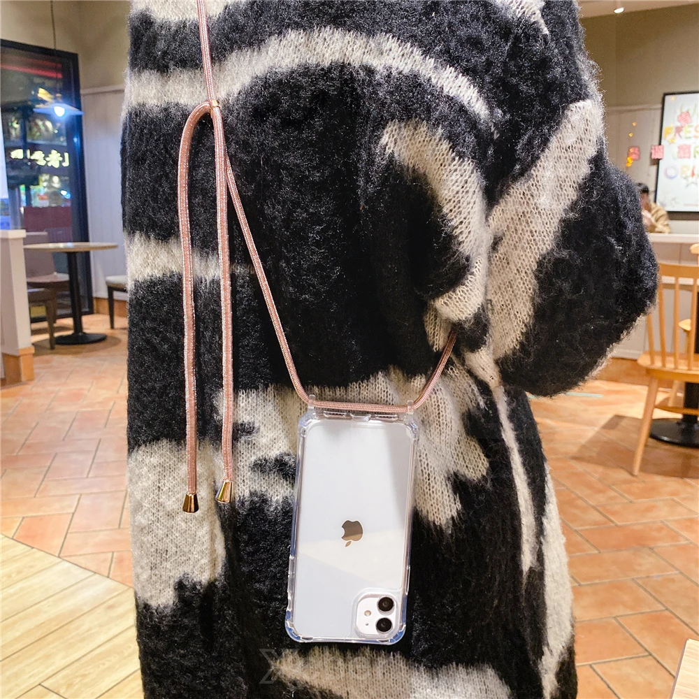 Clear Phone Case with Lanyard Strap and Shockproof Acrylic Cover