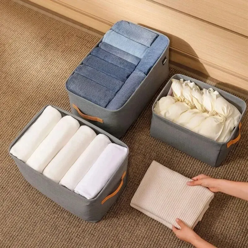 Clothes Organizer Storage Box 1pc Large Capacity Clothes Storage Basket Two Thickened Cloth Steel Frame Foldable Storage Box Miscellaneous Clothes Pants Box