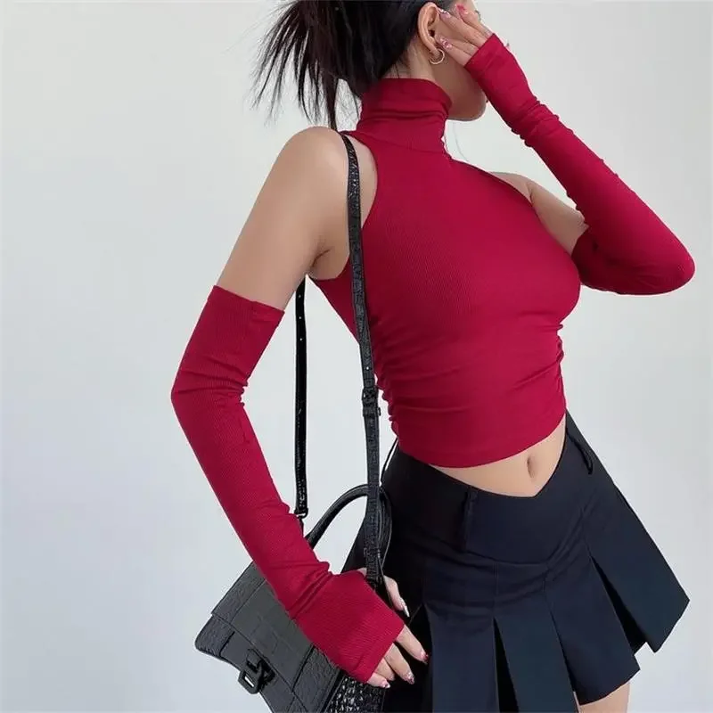 2025 New Spicy Girls Y2k Tops Oversleeve Sexy Turtleneck Tank Top for Women's Slim Fit Short tshirt Skinny Streetwear Crop Top 1 2025 New Spicy Girls Y2k Tops Oversleeve Sexy Turtleneck Tank Top for Women's Slim Fit Short tshirt Skinny Streetwear Crop Top