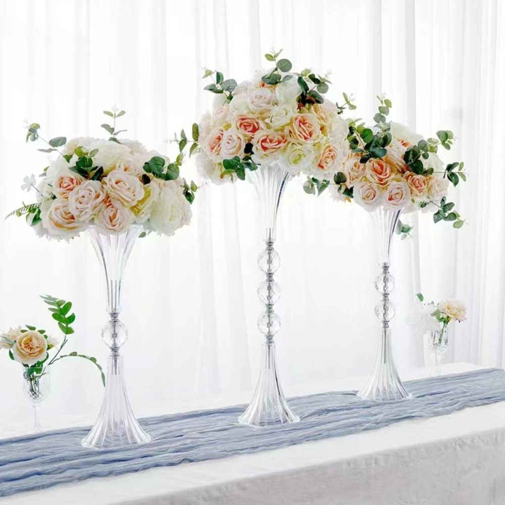 5-10pcs)43-85cm Wedding Vase, gold/black/white/sliver/Acrylic Transparent Trumpet vase Flower Stand Center Table Decorative