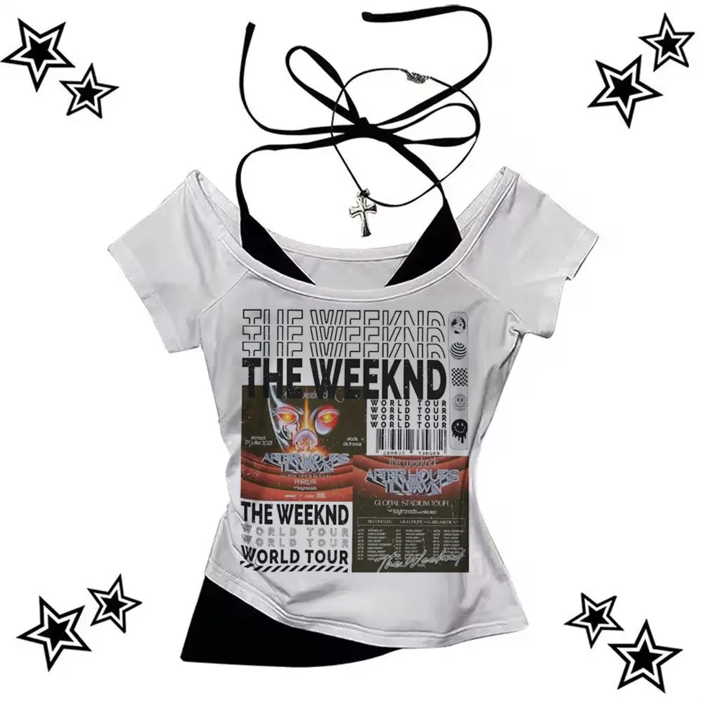 The Weeknd Shirt Damen Streetwear Anime Buntes Vintage University T-Shirt Kawaii Streetwear Y2k 2000er Vintage 80er Jahre